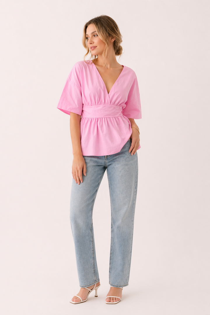 Casual V-halsblouse met wijde mouwen voor dames - Natalia
