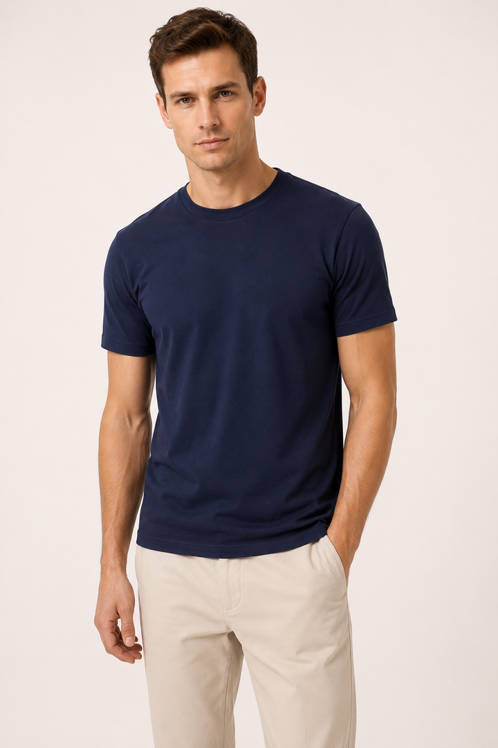 Heren-T-shirt met korte mouwen, getailleerd model en ronde hals - Lukas