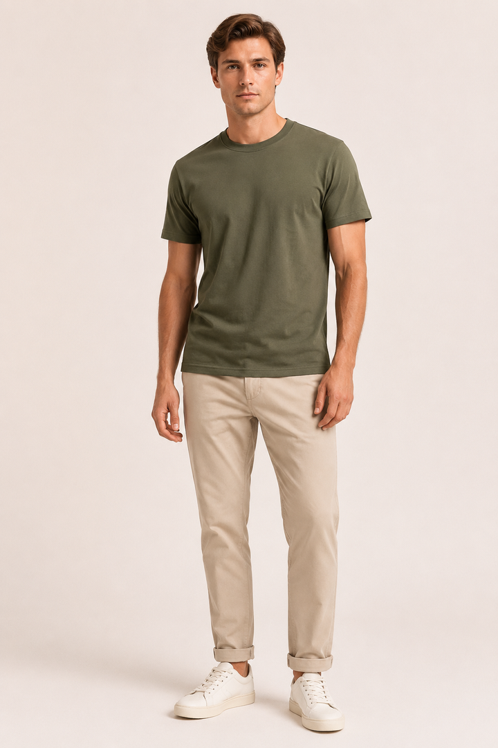 Heren-T-shirt met korte mouwen, getailleerd model en ronde hals - Lukas