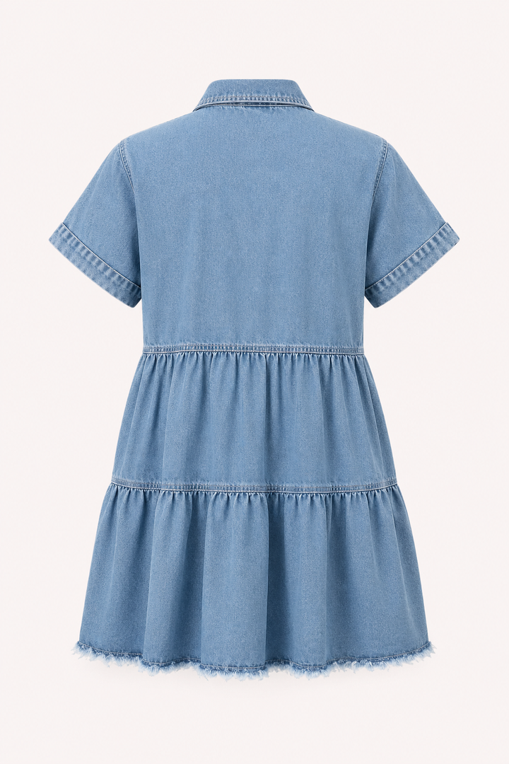 Korte denim casual jurk met korte mouwen - Heike