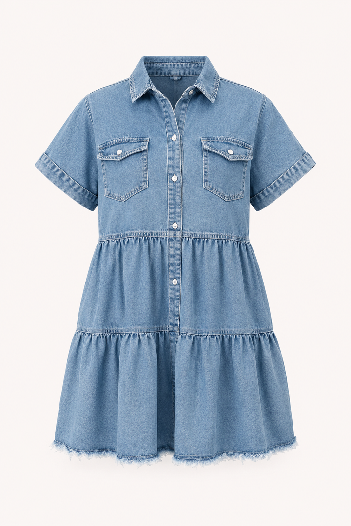 Korte denim casual jurk met korte mouwen - Heike