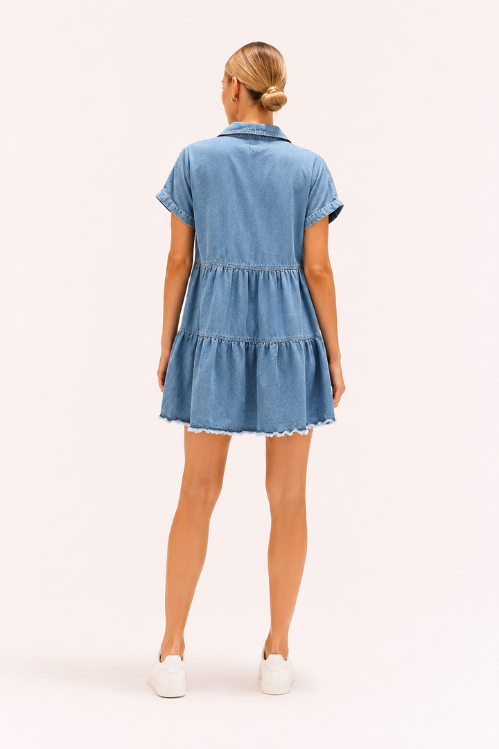 Korte denim casual jurk met korte mouwen - Heike