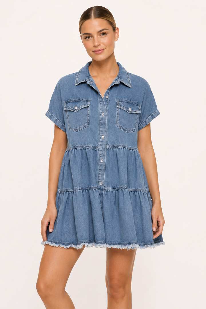 Korte denim casual jurk met korte mouwen - Heike