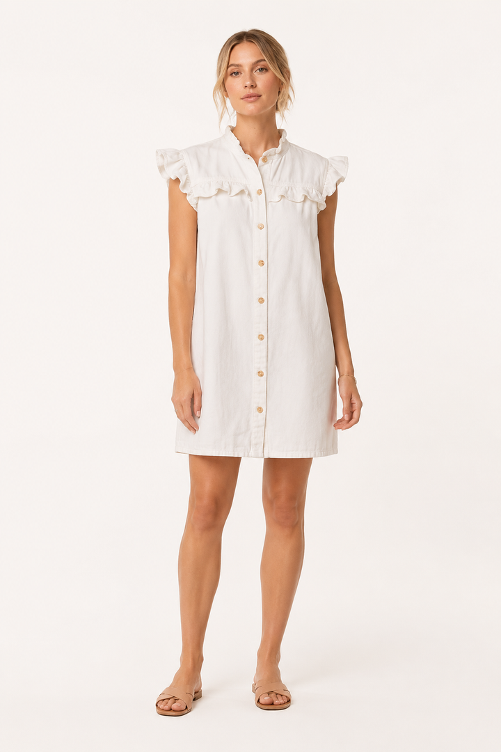 Kort denim jurkje met ruches en casual knopen - Meike
