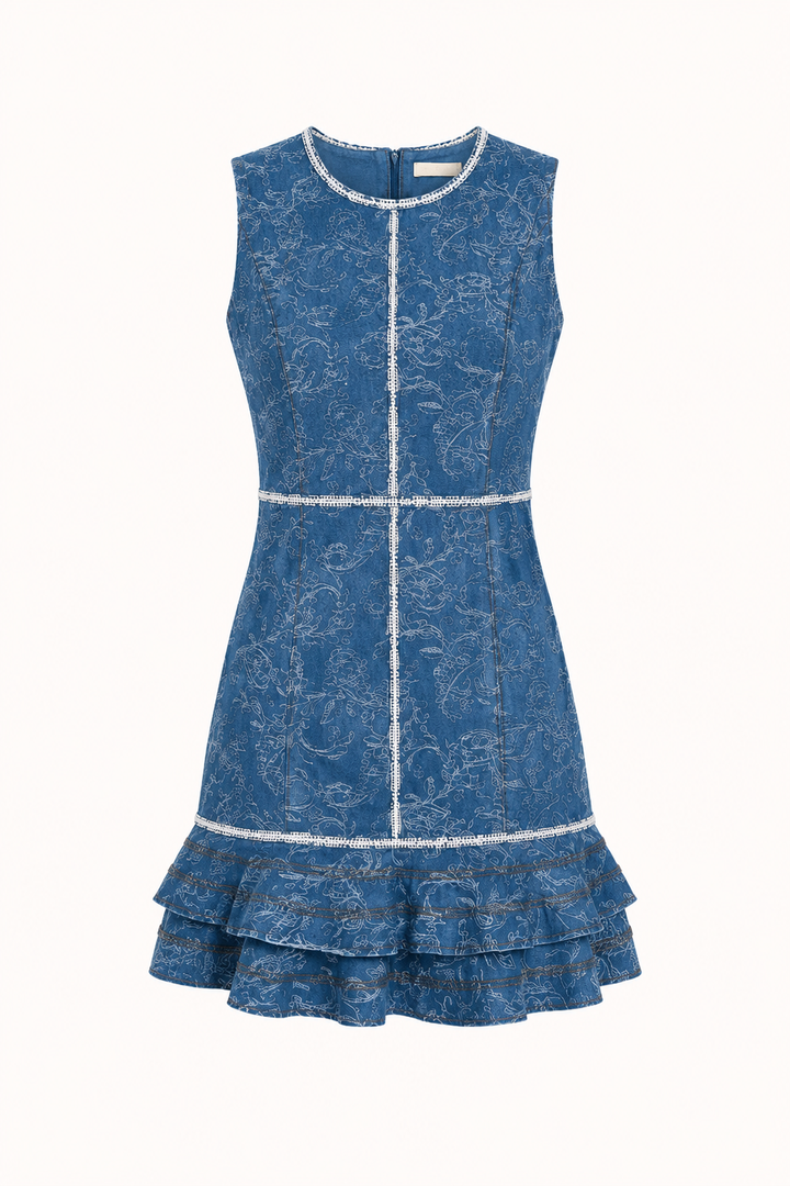 Korte denim jurk zonder mouwen met print voor dames - Gerlind