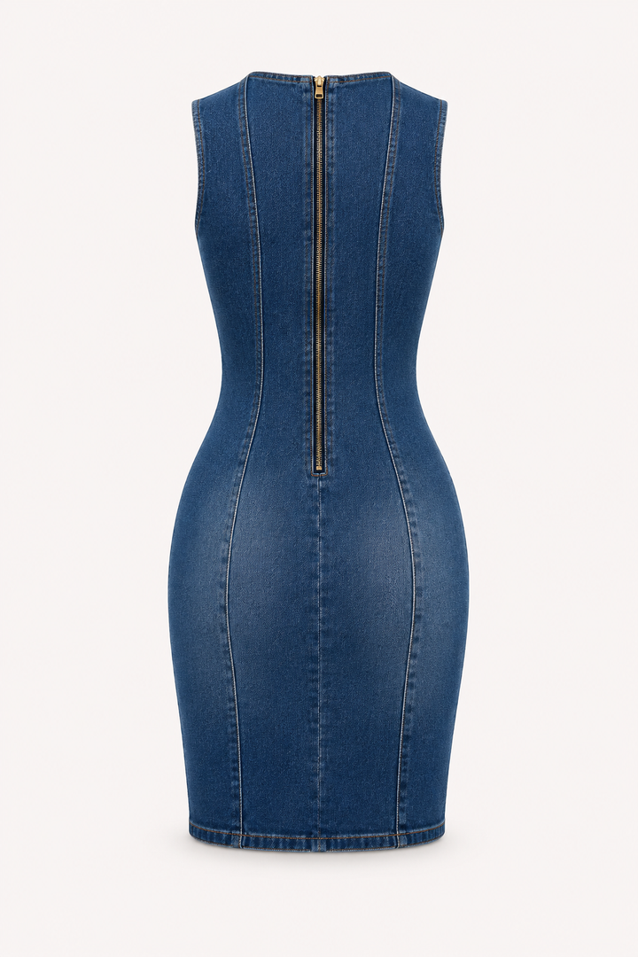 Damesjurk in kort denim met metallic details - Karol