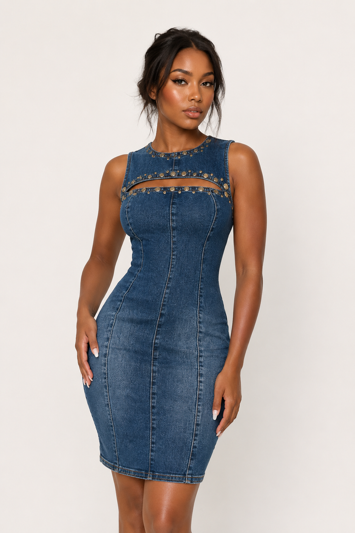 Damesjurk in kort denim met metallic details - Karol