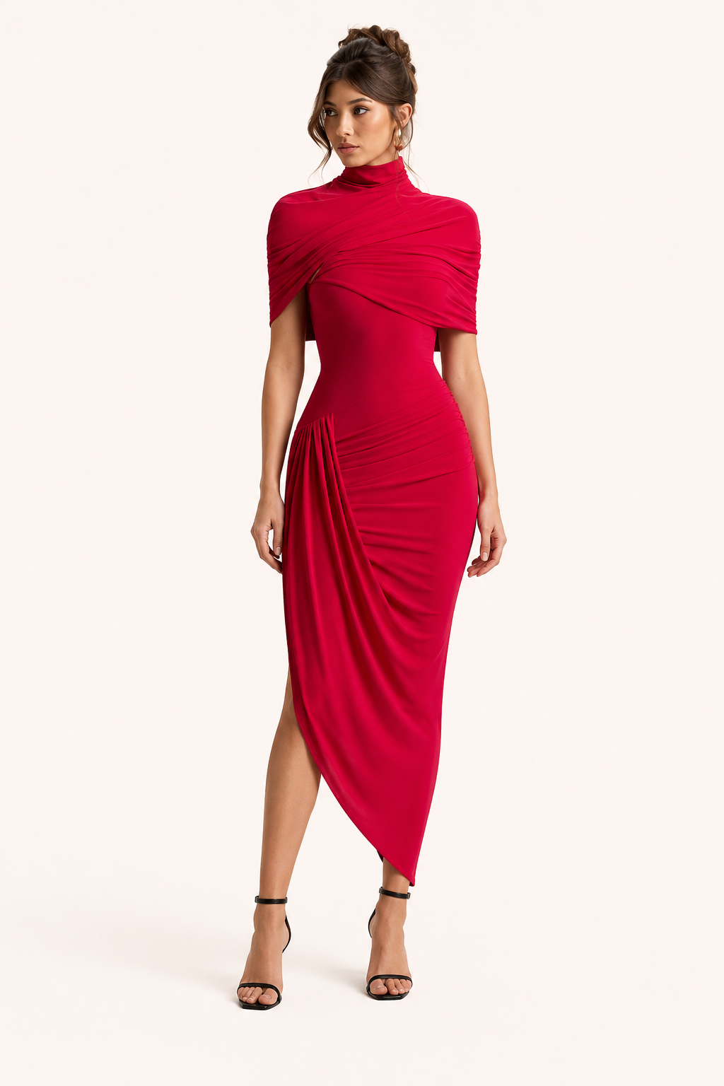 Dames midi-jurk elegante coltrui bruiloft gast - Katja