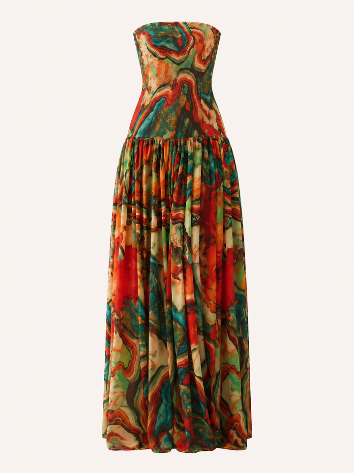 Strapless bedrukte lange damesjurk - Hellen
