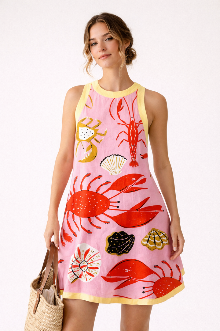 Mini-jurk voor dames met levendige marineprint - Koraal
