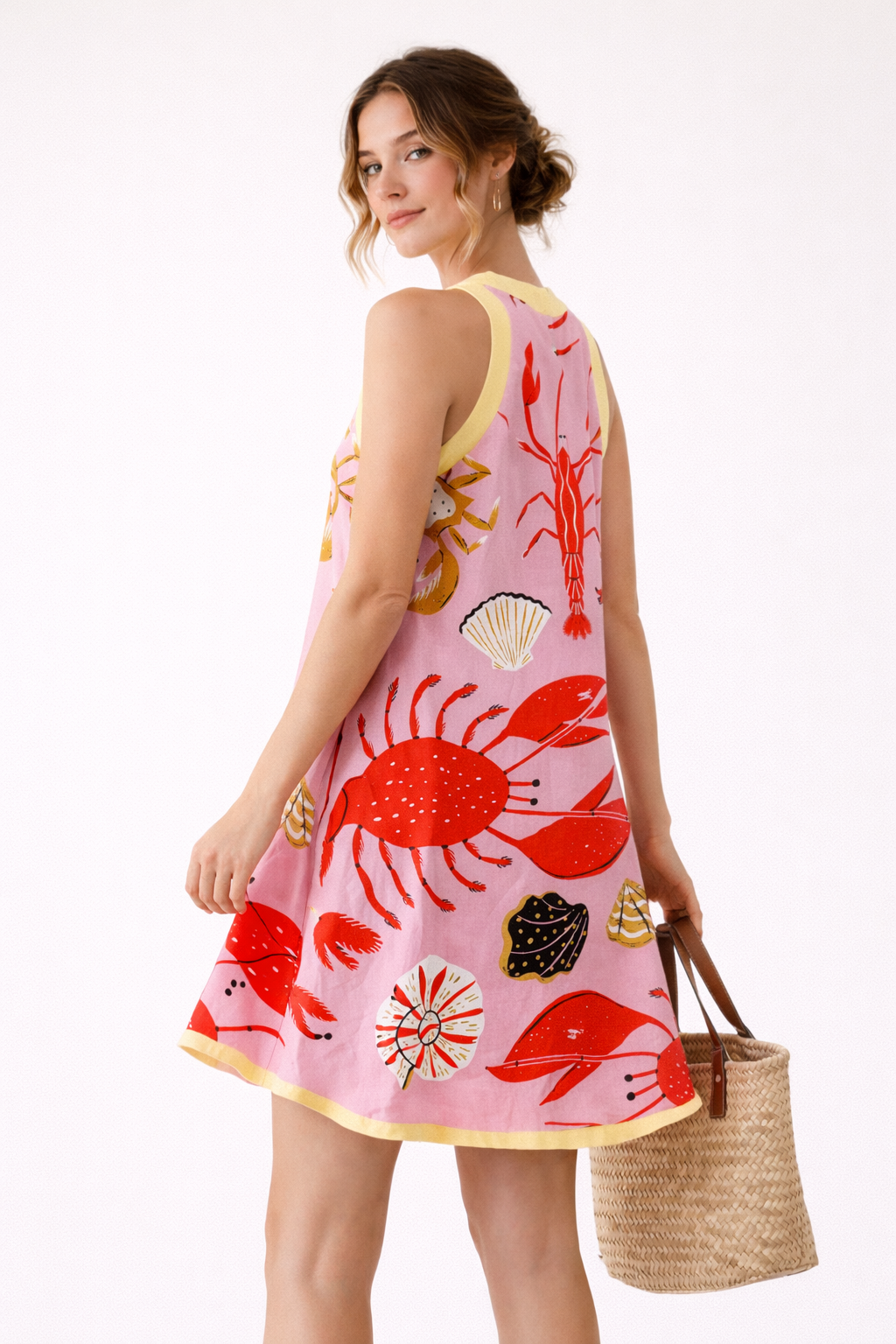 Mini-jurk voor dames met levendige marineprint - Koraal