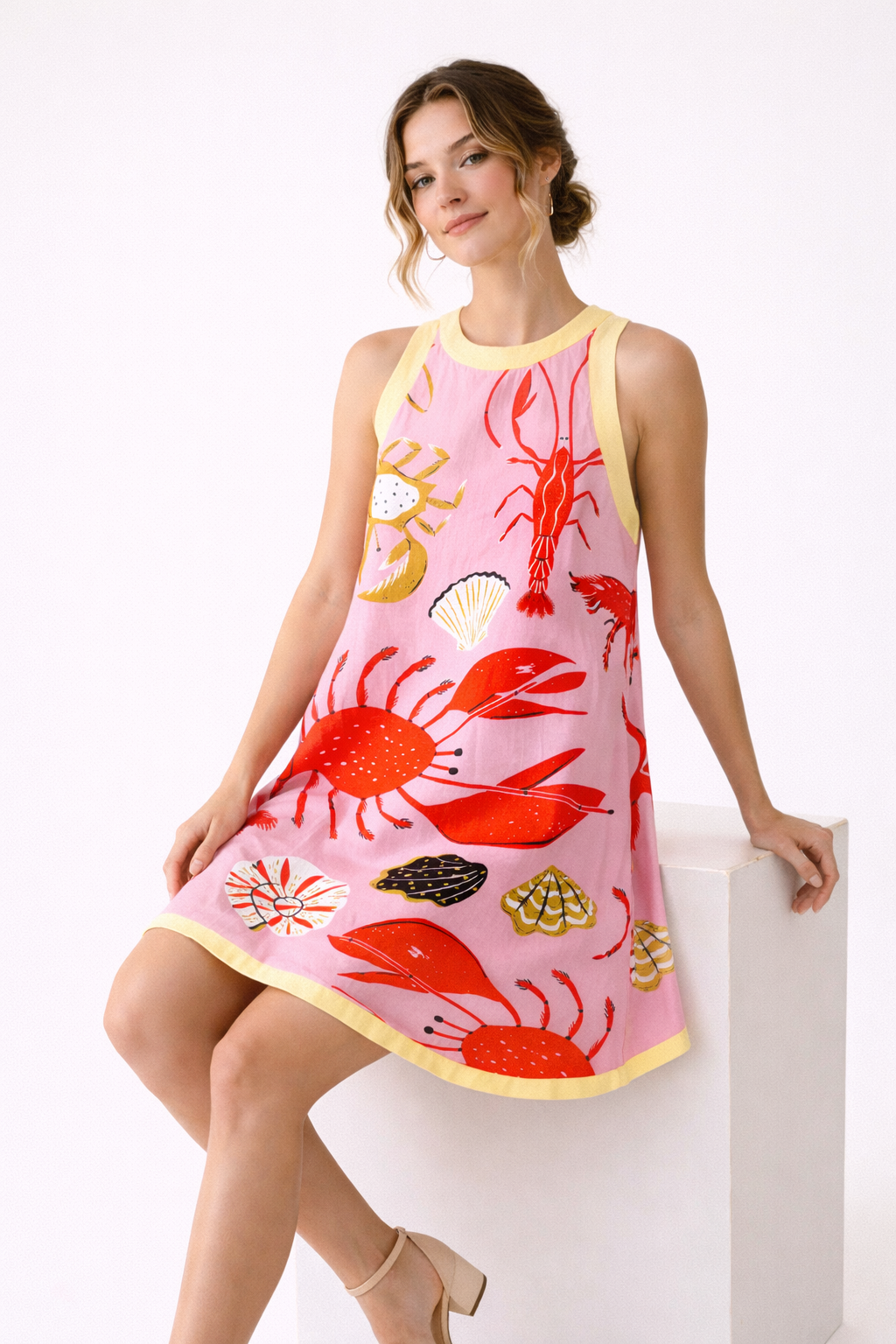 Mini-jurk voor dames met levendige marineprint - Koraal
