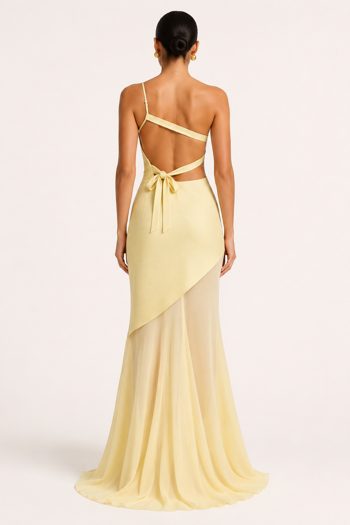Elegante, lange bruiloftsgastjurk met één schouder - Birgit