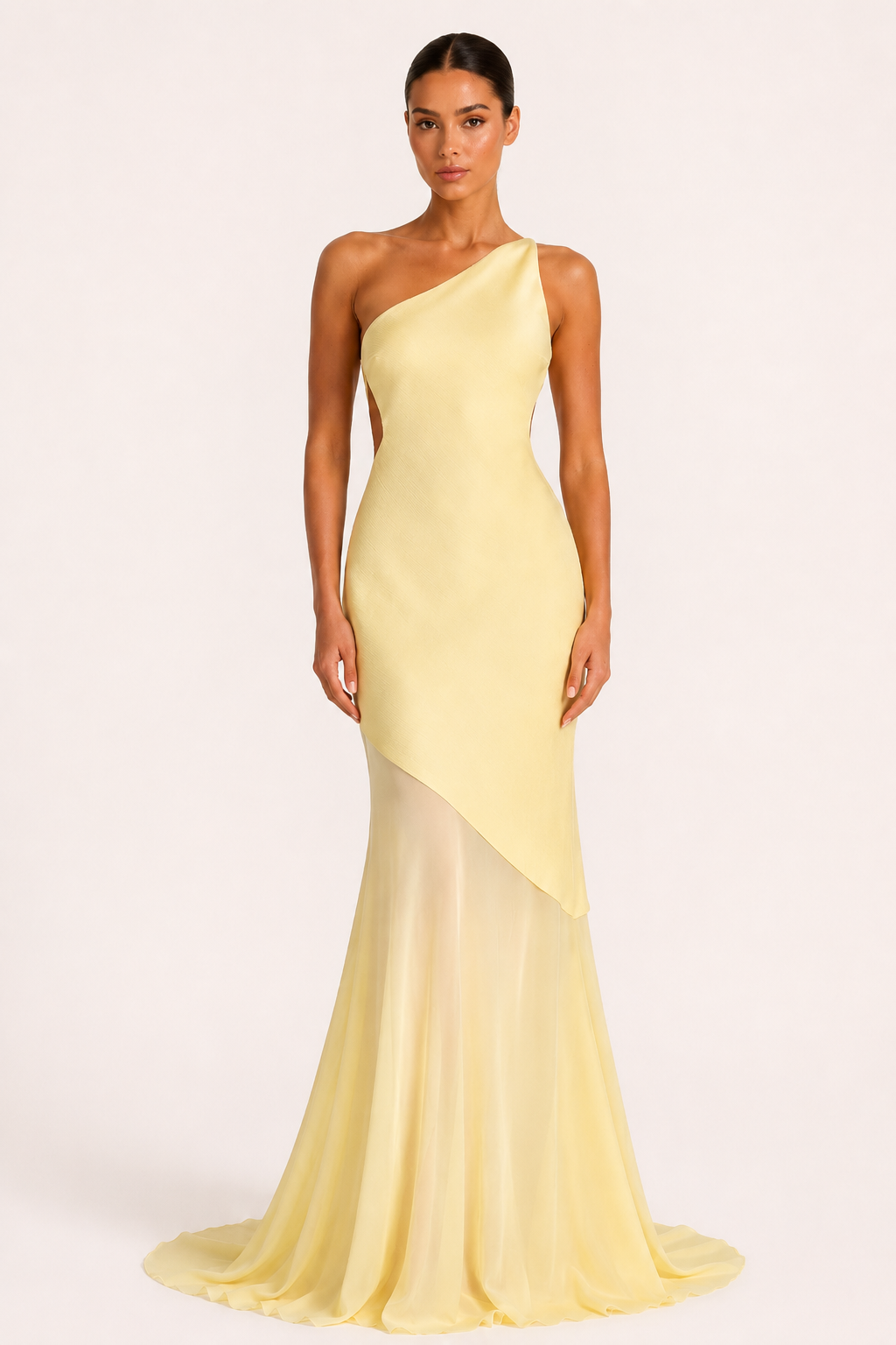 Elegante, lange bruiloftsgastjurk met één schouder - Birgit