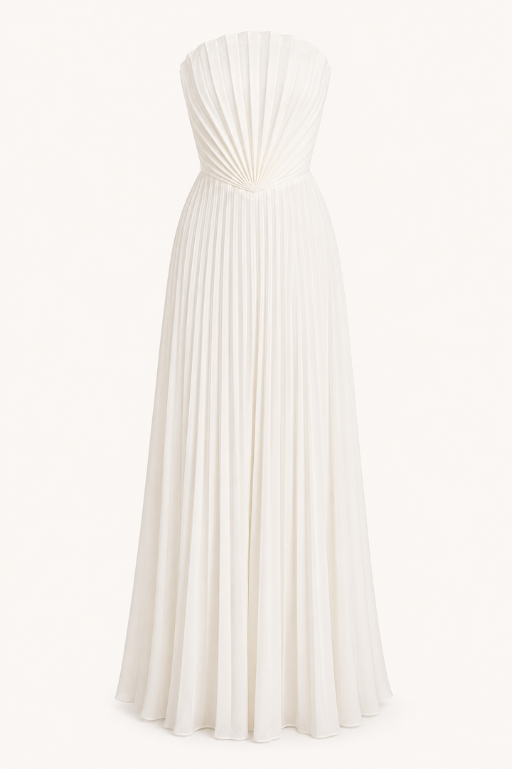 Lange strapless geplooide feestjurk voor dames - Tomiris