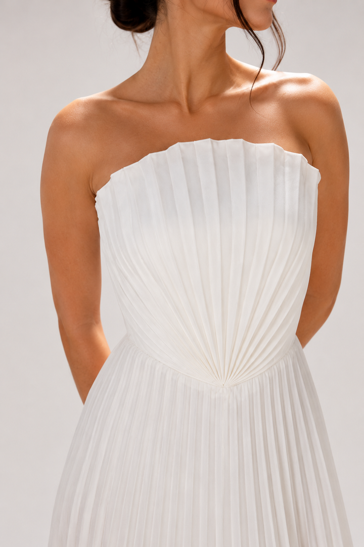 Lange strapless geplooide feestjurk voor dames - Tomiris
