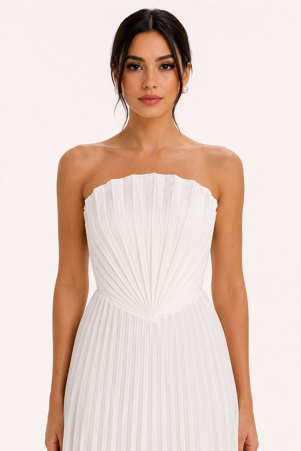 Lange strapless geplooide feestjurk voor dames - Tomiris