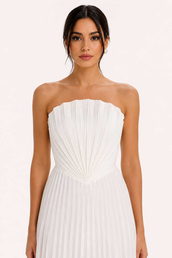 Lange strapless geplooide feestjurk voor dames - Tomiris