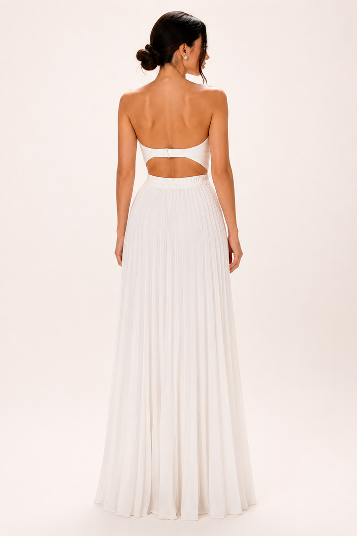 Lange strapless geplooide feestjurk voor dames - Tomiris