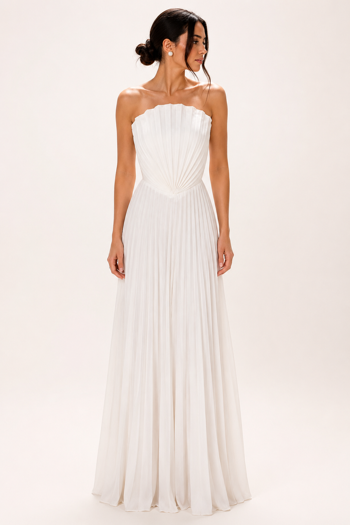 Lange strapless geplooide feestjurk voor dames - Tomiris