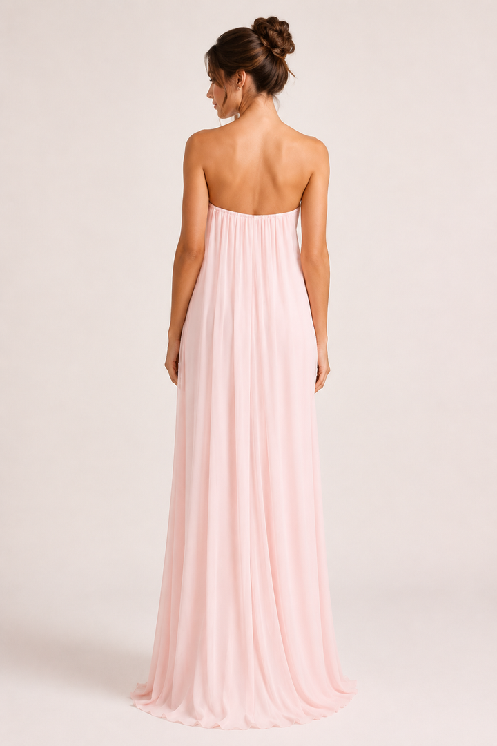 Lange strapless jurk voor dames met drapering en split - Monika