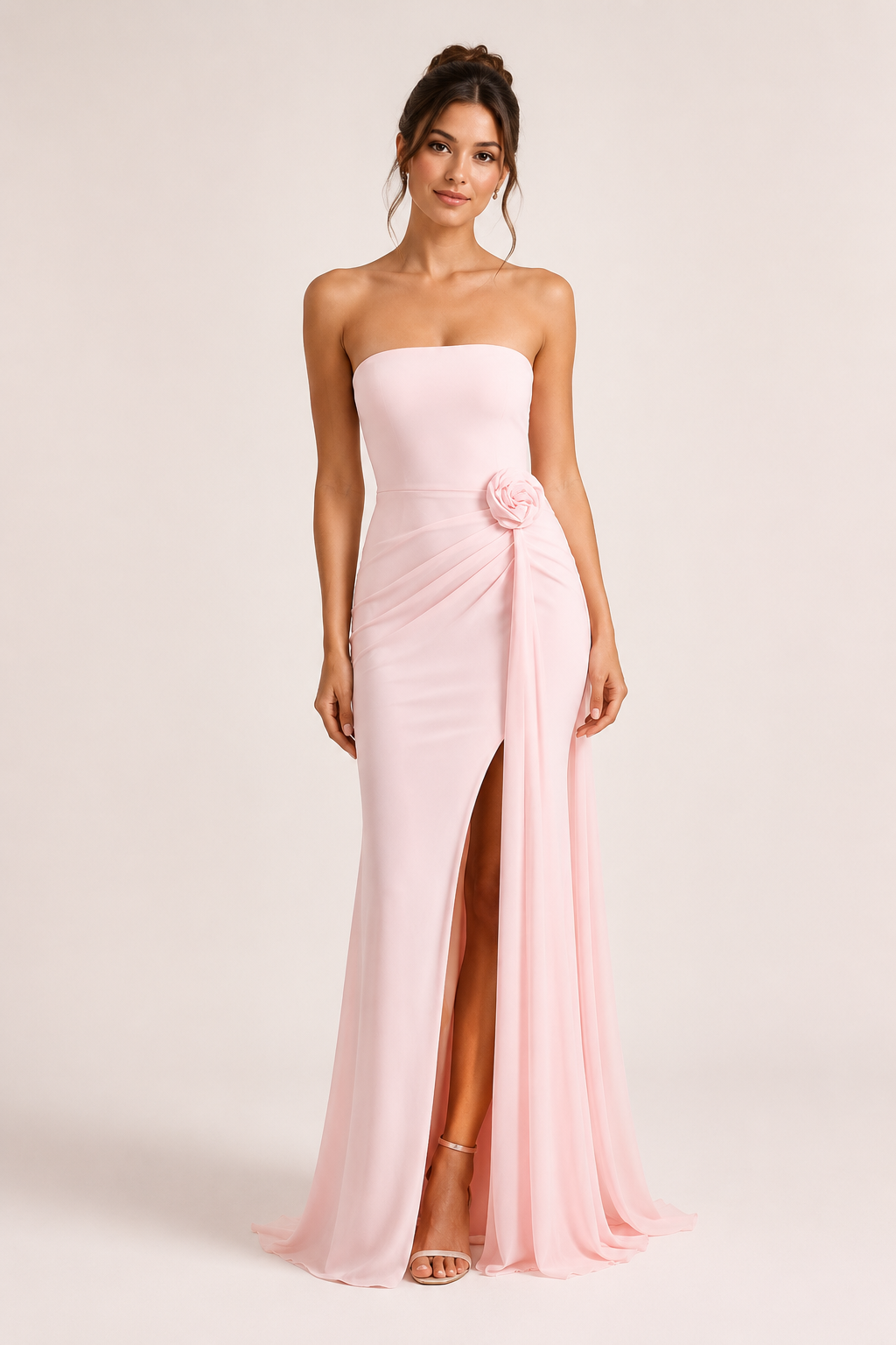 Lange strapless jurk voor dames met drapering en split - Monika