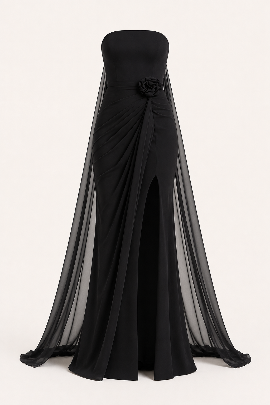 Lange strapless jurk voor dames met drapering en split - Monika