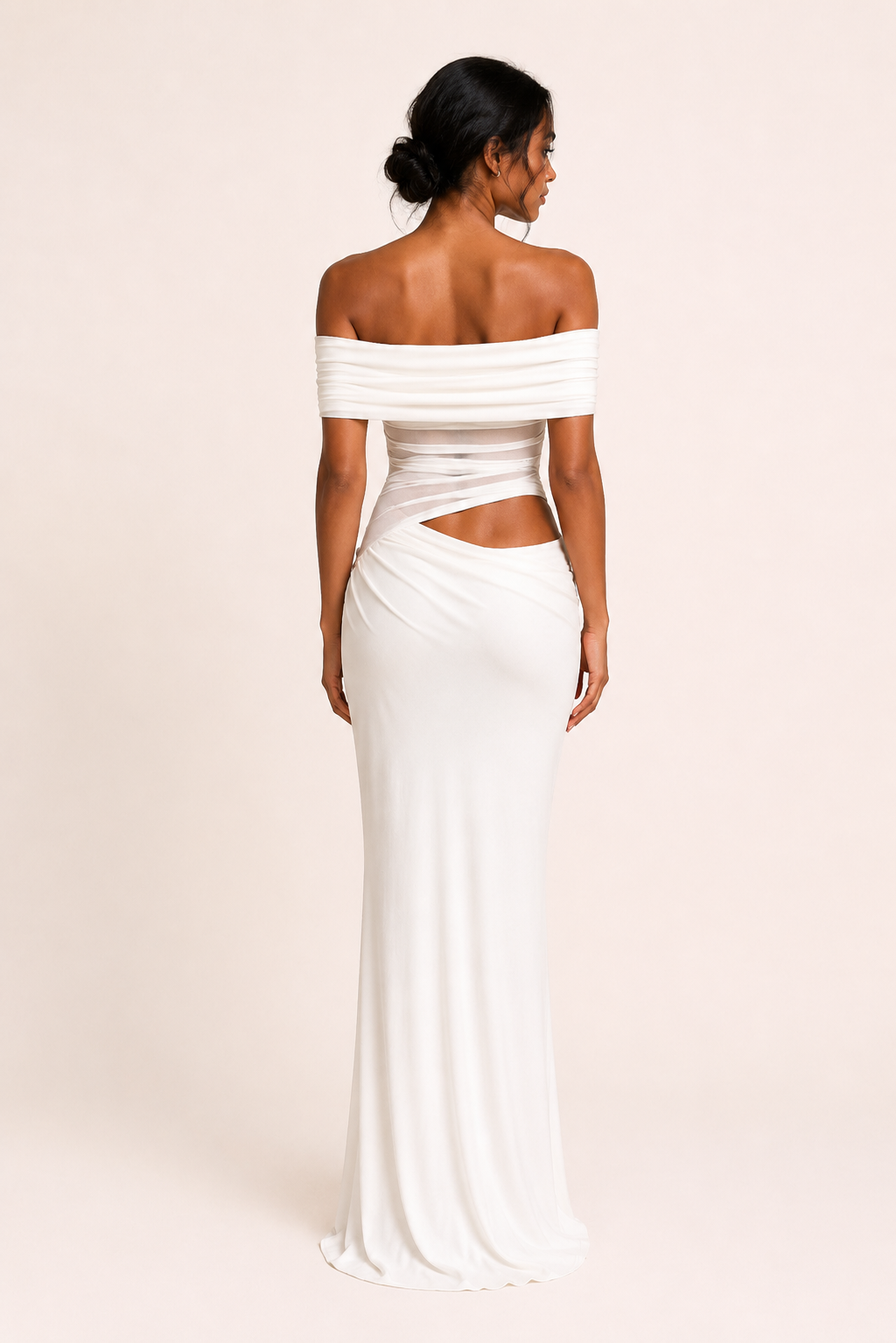 Lange jurk voor vrouwen bruiloftsgasten elegante off-the-shoulder jurk met ruches - Nadine