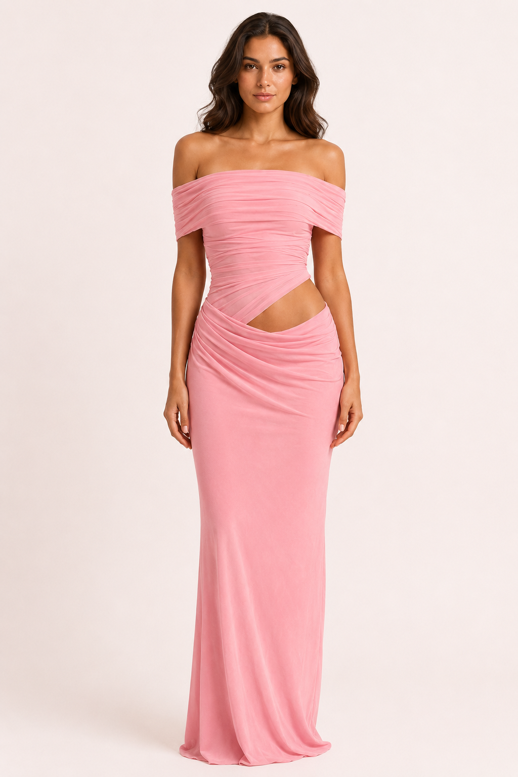 Lange jurk voor vrouwen bruiloftsgasten elegante off-the-shoulder jurk met ruches - Nadine