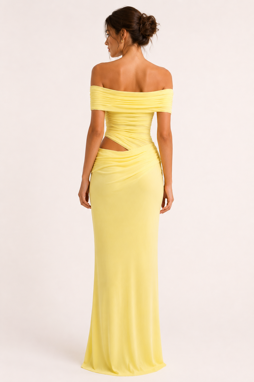 Lange jurk voor vrouwen bruiloftsgasten elegante off-the-shoulder jurk met ruches - Nadine