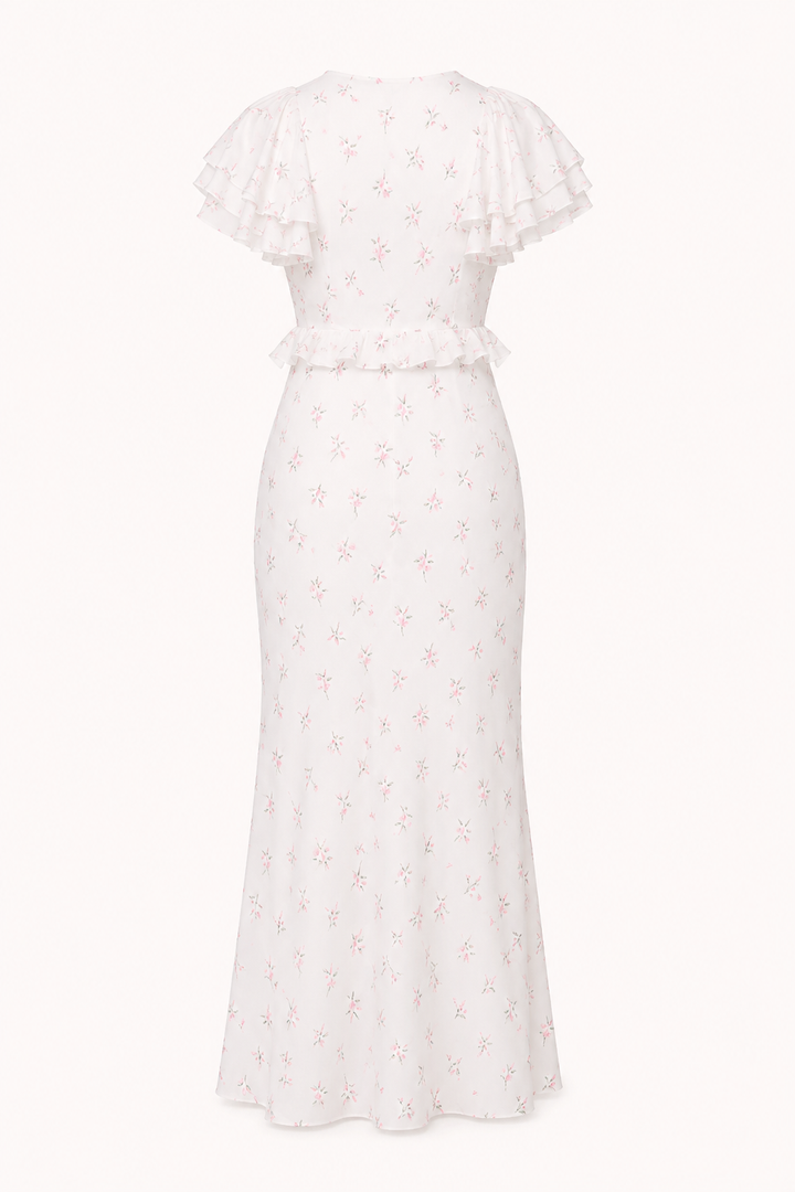 Dames midi-jurk met bloemenprint en ruches elegant casual - Hedda