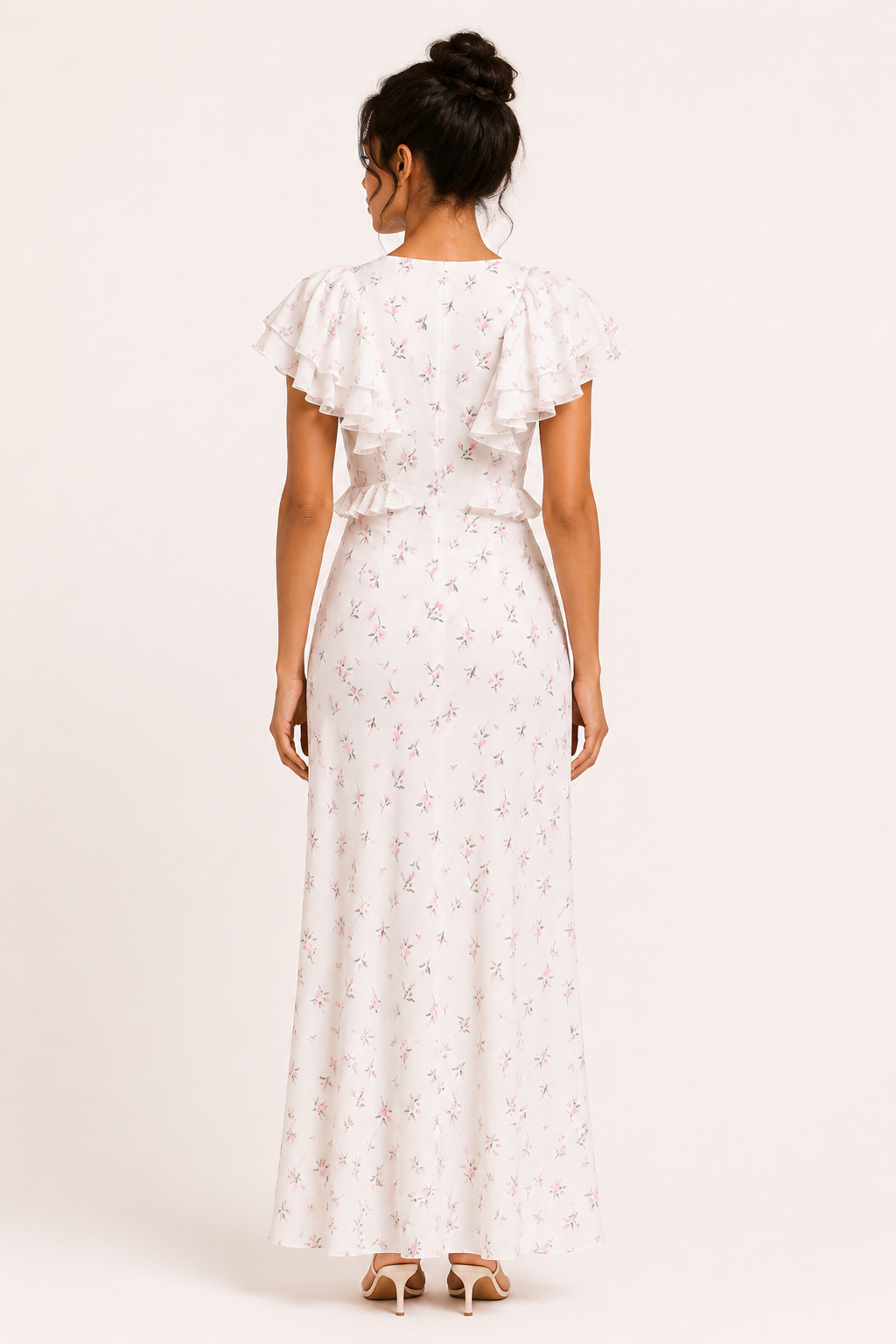 Dames midi-jurk met bloemenprint en ruches elegant casual - Hedda