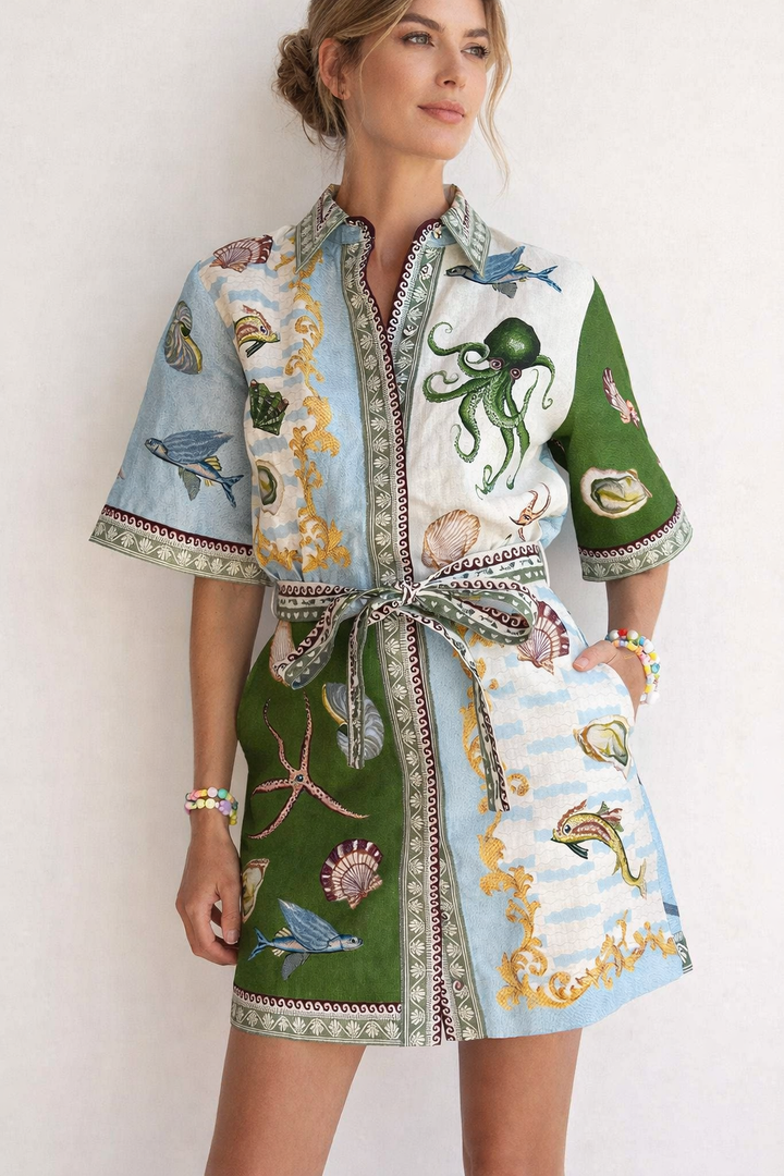 Mini-jurk met marineprint voor dames - Rosenda