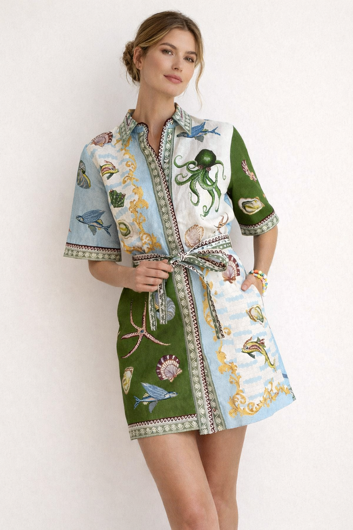 Mini-jurk met marineprint voor dames - Rosenda