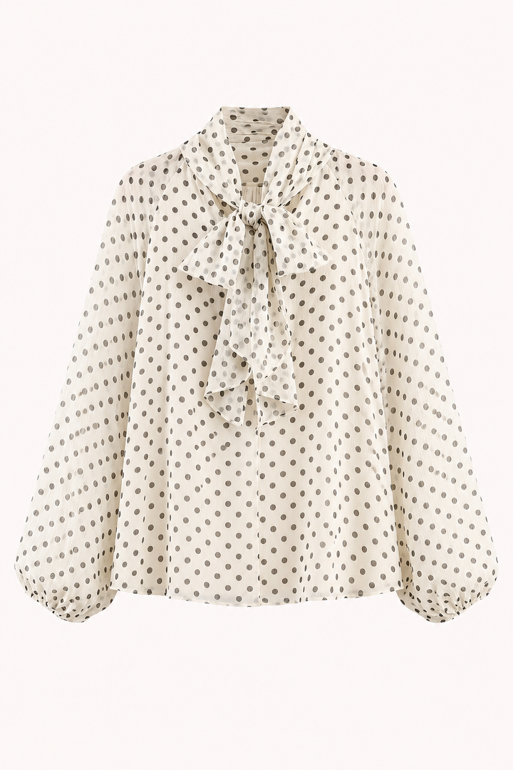 Damesblouse met stippen en lange mouwen, voorzien van een strik - Hannelore