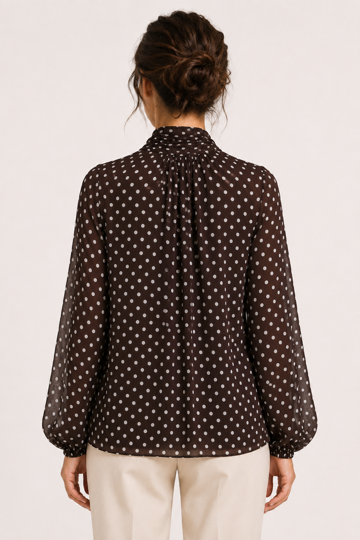 Damesblouse met stippen en lange mouwen, voorzien van een strik - Hannelore