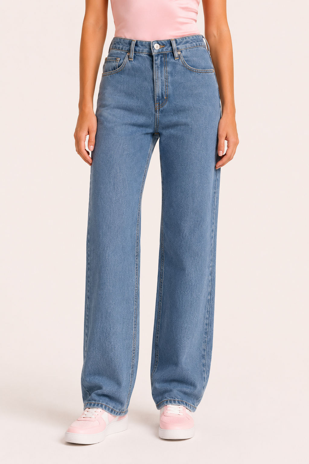 Damesjeans met hoge taille en rechte pijpen, casual - Lena