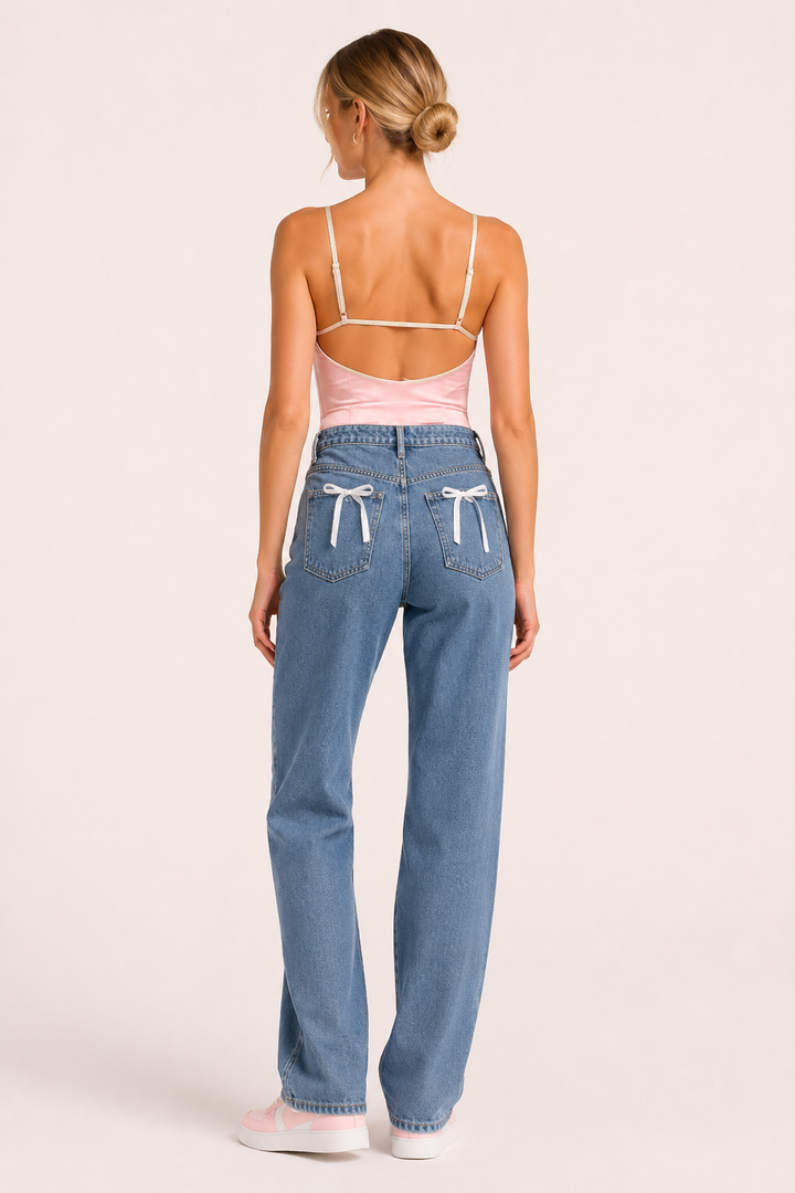 Damesjeans met hoge taille en rechte pijpen, casual - Lena