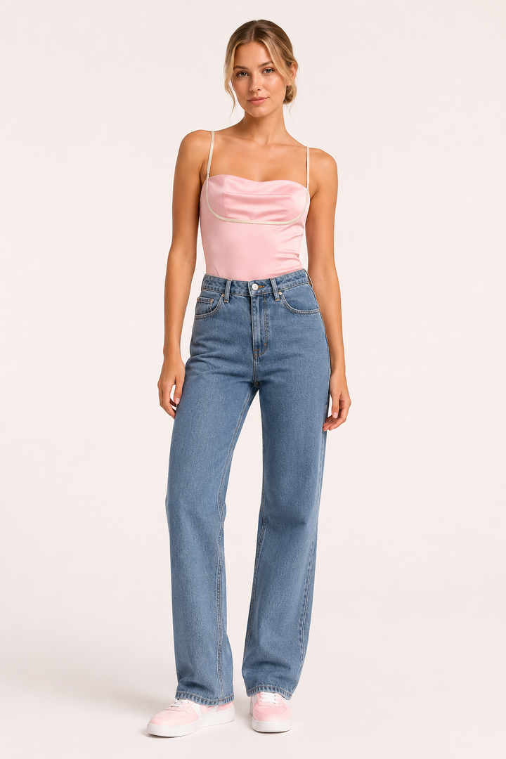 Damesjeans met hoge taille en rechte pijpen, casual - Lena