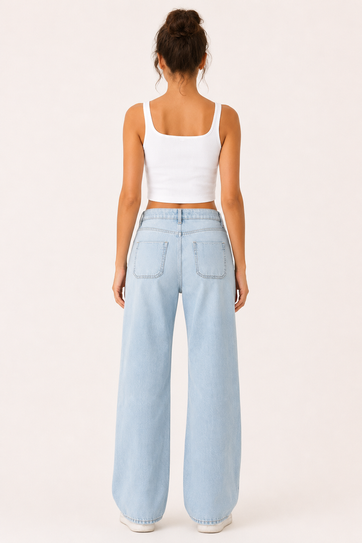 Damesjeans met hoge taille en wijde pijpen - Mileidy