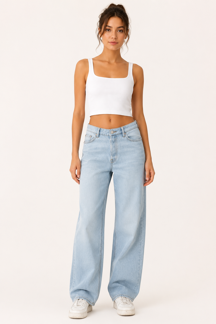 Damesjeans met hoge taille en wijde pijpen - Mileidy