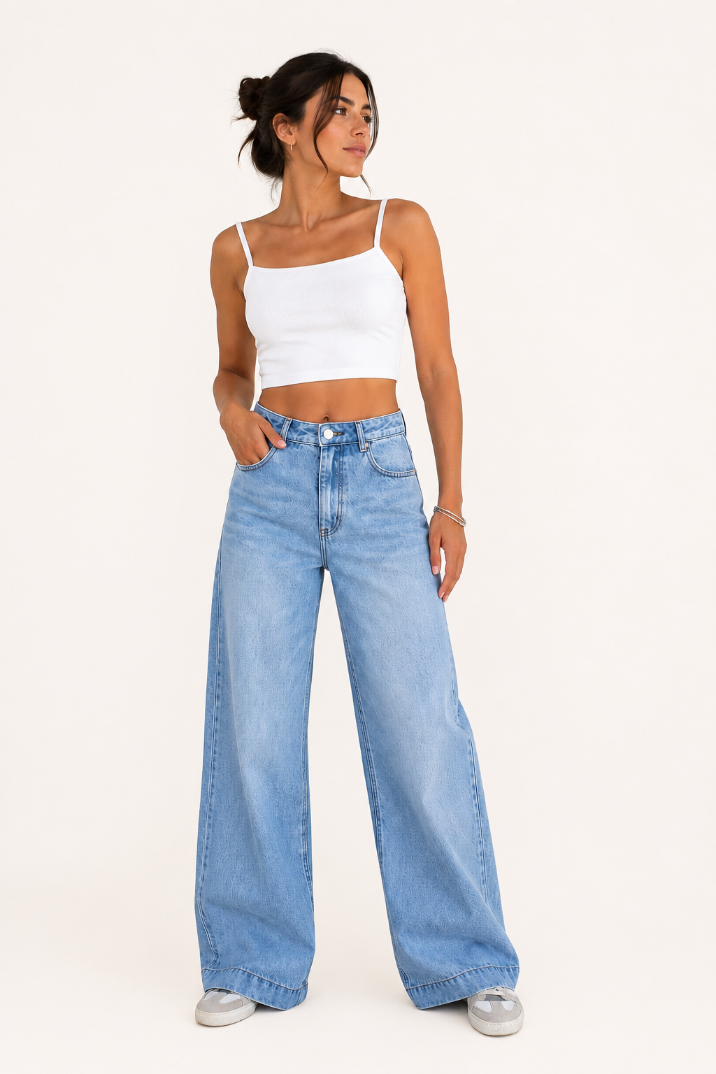 Damesjeans met hoge taille en wijde pijpen - Mileidy