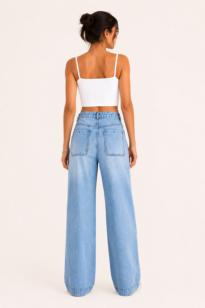 Damesjeans met hoge taille en wijde pijpen - Mileidy