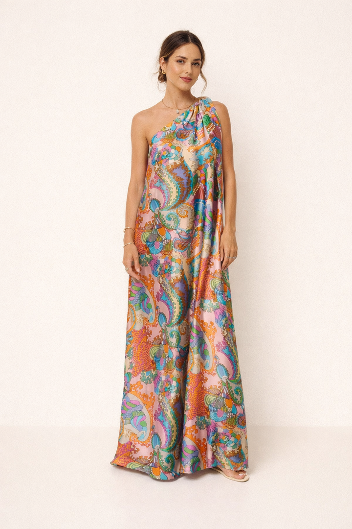 Asymmetrische lange zomerjurk met print voor dames - Kasy