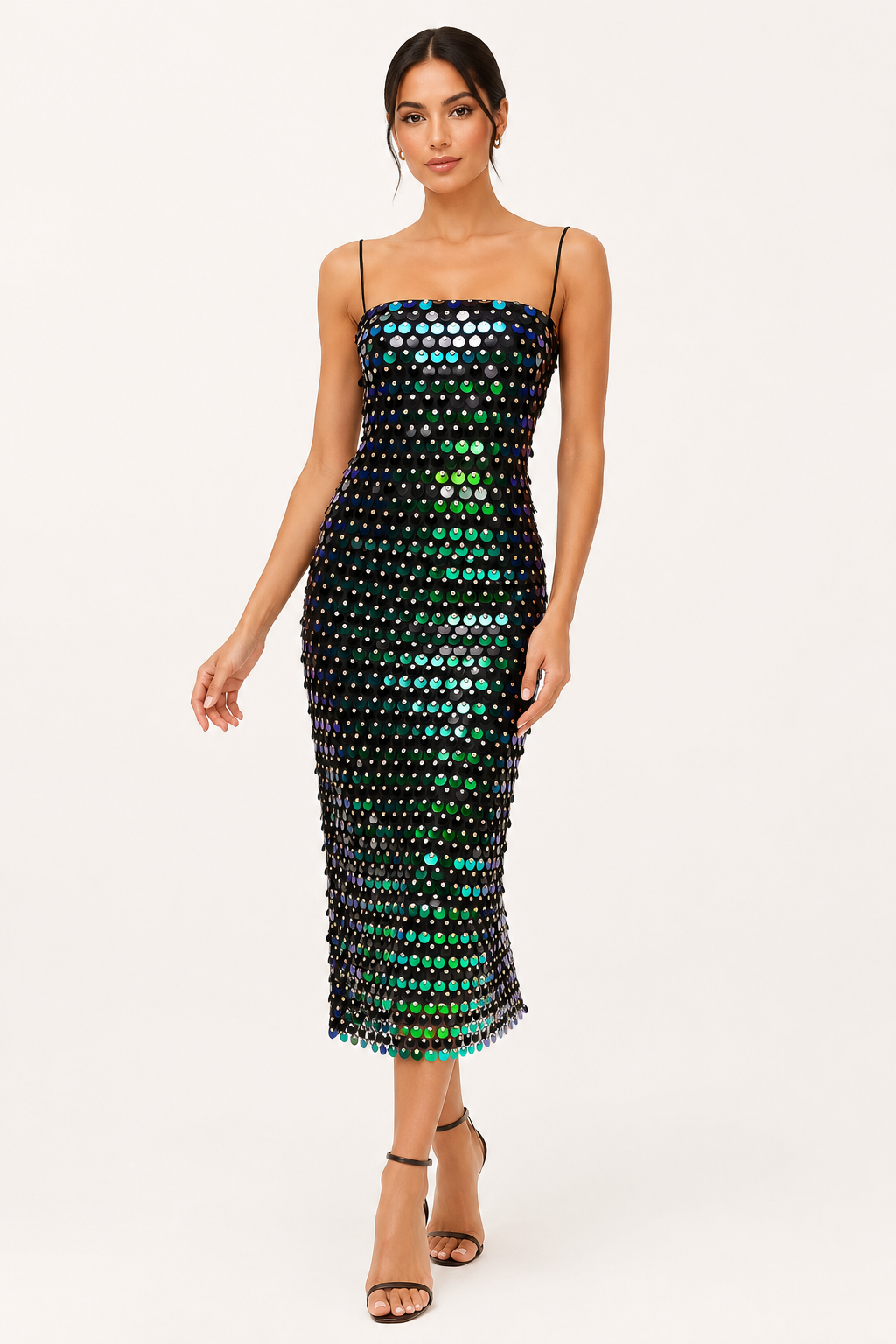 Elegante midi cocktailjurk met glanzende afwerking - Senta