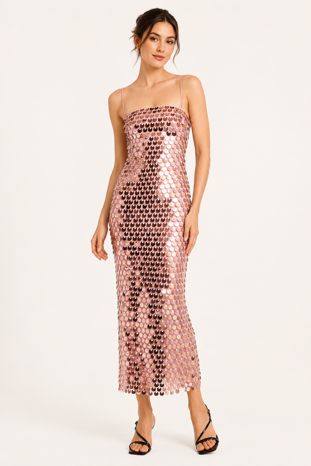 Elegante midi cocktailjurk met glanzende afwerking - Senta
