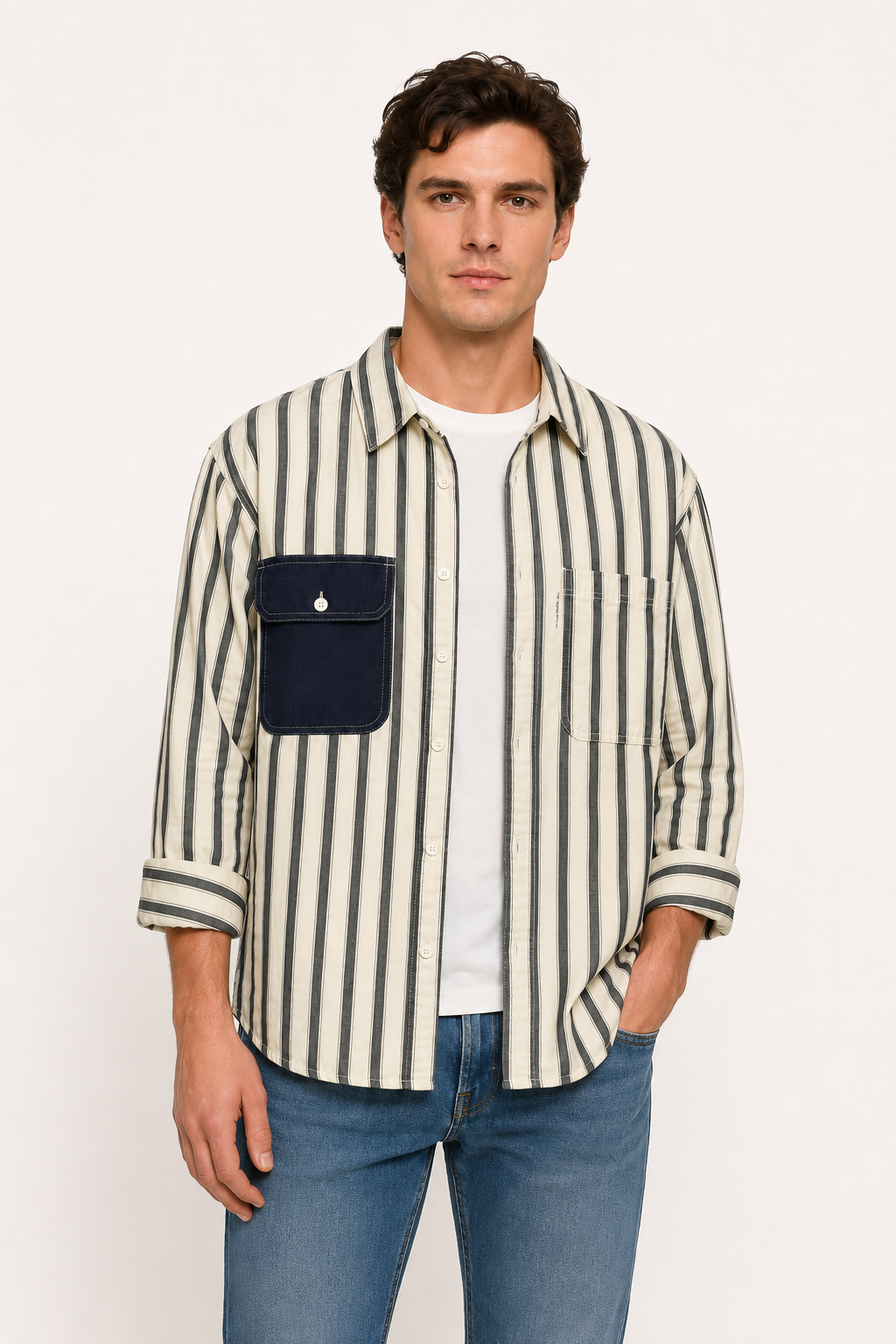 Heren casual overhemd met oud geld strepen - Bastian