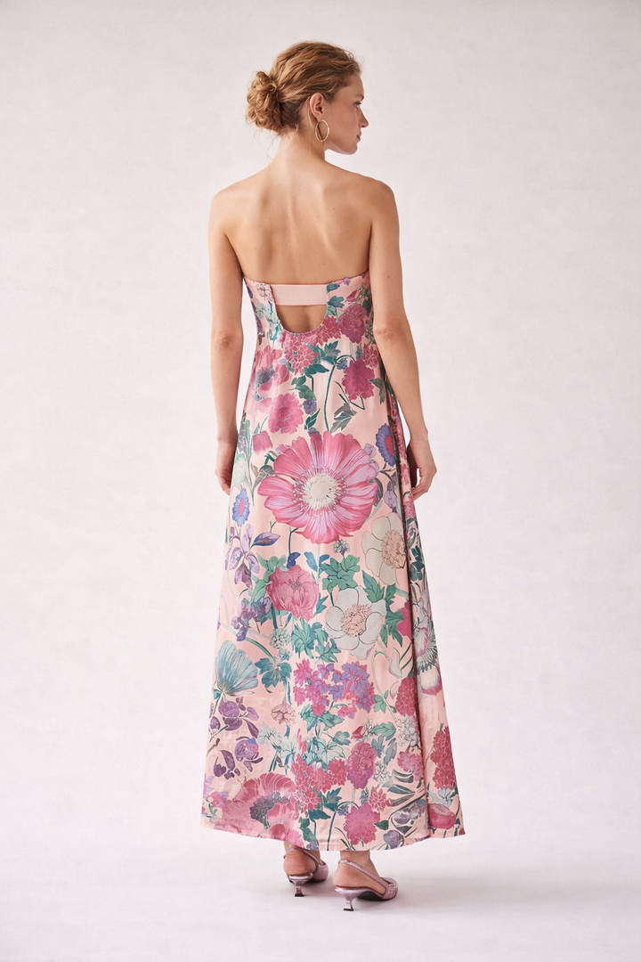 Lange damesjurk met bloemenprint hoge taille A-lijn - Althea