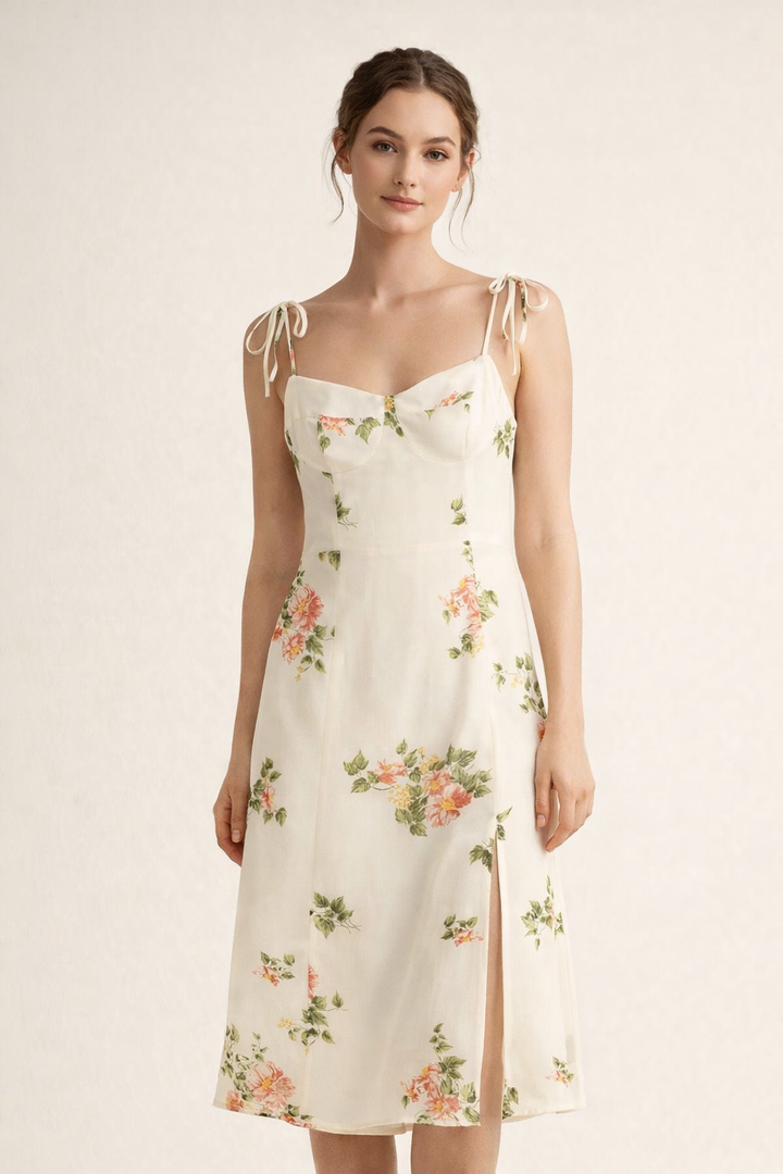 Dames midi-jurk lente lichte bloemenprint - Lirena
