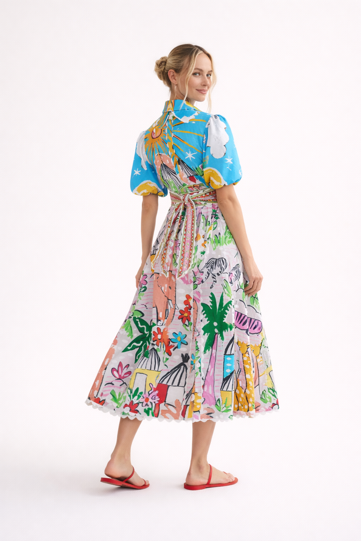 Dames midi-jurk lente zomer tropische kunstprint - Zafrina